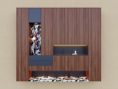 Modern Wooden Shoe Cabinet Design With Illuminated Open Shelf Drawer And Storage Compartments 3d model