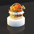 Wicker Basket Vase With Orange Yellow Flowers On White Ribbed Base