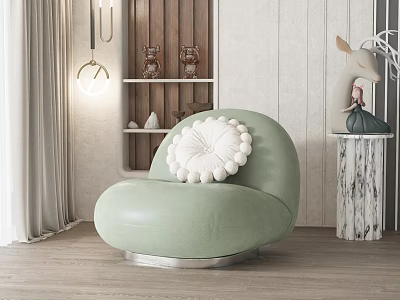 Light Green Single Sofa With White Floral Cushion And Metal Base In Modern Living Room 3d model