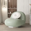 Light Green Single Sofa With White Floral Cushion And Metal Base In Modern Living Room