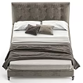 Modern Double Bed Design With Tufted Gray Headboard Soft Blanket And White Sheets 3d model
