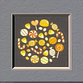 Vibrant Wooden Framed Wall Decor With Circular Arrangement of Colorful Candies Lollipops and Hearts