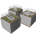 Display Shelves With Transparent Cube Design Green Lawn Top And Small Building Models