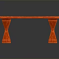 Red Wooden Bench With Planked Top And Carved Legs Sturdy Structure Design