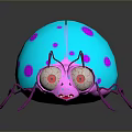 Turquoise And Pink Polka Dot Insect Toy With Large Shiny Eyes And Reflection