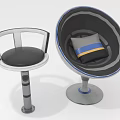 Modern Chair Furniture With Black Seat Round Base And Blue Gray Cushion