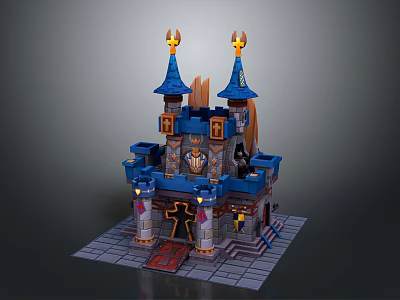 Colorful Lego Style Castle Model With Blue Towers Golden Decorations And Detailed Architecture 3d model