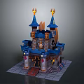 Colorful Lego Style Castle Model With Blue Towers Golden Decorations And Detailed Architecture