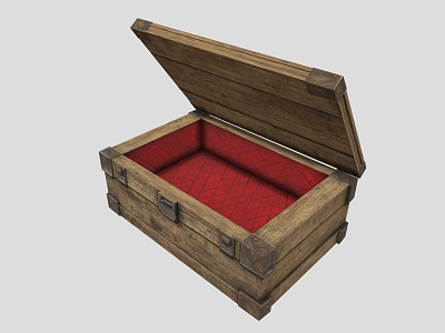Open Wooden Storage Box for Hardware Tools with Red Diamond Lining and Metal Clasps 3d model
