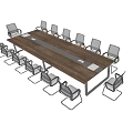 Long Rectangular Modern Wooden Conference Table With Black Metal Frame Chairs 3d model