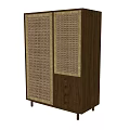 Modern Wooden Entryway Cabinet Sideboard Featuring Rattan Panel Doors And Drawers