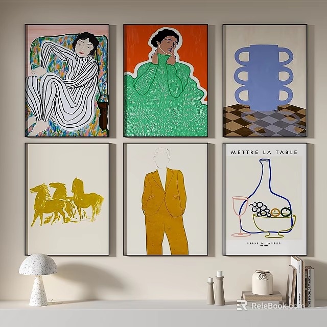 Abstract Art Paintings Displayed On Wall With Diverse Themes 3d model