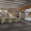 Modern Sales Office Interior Design With Wooden Walls Marble Staircase Ceiling Lights And Greenery