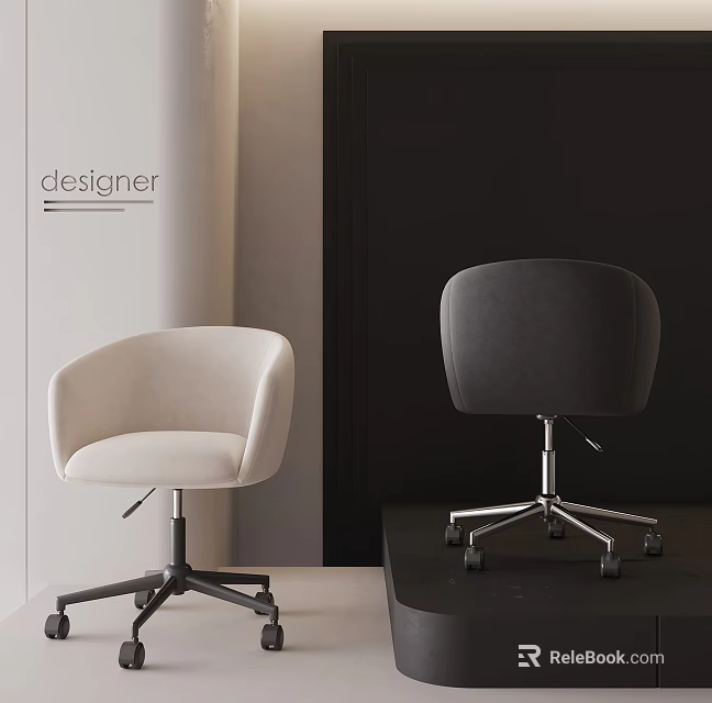 Designer Beige And Gray Upholstered Chairs With Metal Base And Wheels 3d model 