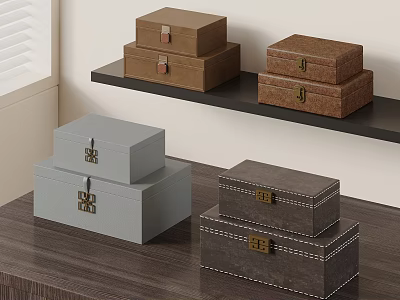 Decorative Ornament Box Set With Stacked Brown Gray And Dark Brown Storage Cases 3d model