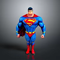 Man in Blue Superman Costume with Red S Logo Red Boots and Flowing Cape