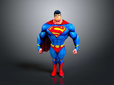 Man in Blue Superman Costume with Red S Logo Red Boots and Flowing Cape 3d model