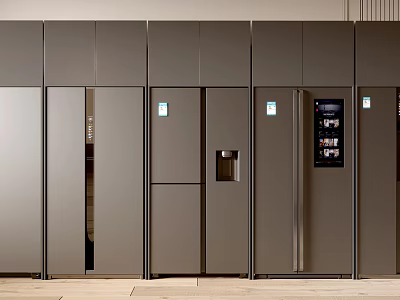 Modern Dark Gray Built in Refrigerators and Freezers With Multiple Doors and High End Design 3d model