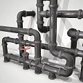 Industrial Metal Pipes With Connected Structure And Red Valve Design Elements