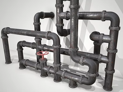 Industrial Metal Pipes With Connected Structure And Red Valve Design Elements 3d model