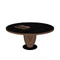 Elegant Modern Round Black Marble Dining Table With Wooden Base And Notebook 3d model