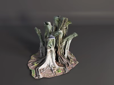 Arbor Tree Stump Featuring Multiple Trunks Exposed Roots And Natural Texture 3d model