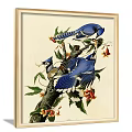 Framed Bird Animal Paintings With Natural Background Flowers Branches Sea And Rocks