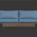 Modern Blue Patterned Upholstered Two Seater Sofa with Cushions and Wooden Legs