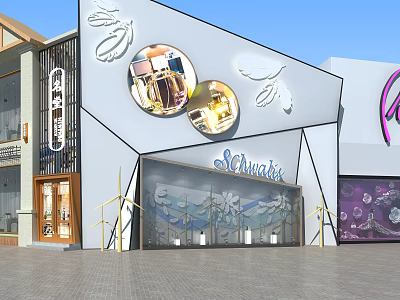Schwarzkopf Shop Window With Glass Display And Decorative Elements In Modern Storefront 3d model