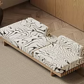 Modern Sofa Bench With Black White Wave Pattern And Light Wooden Frame 3d model