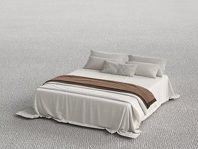 Double Bed With White Bedspread Brown Throw Blanket And Pillows In Minimalist Design 3d model