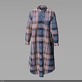 Long Sleeved Plaid Shirt Dress With Pink Blue White Checkered Pattern And Buttoned Front
