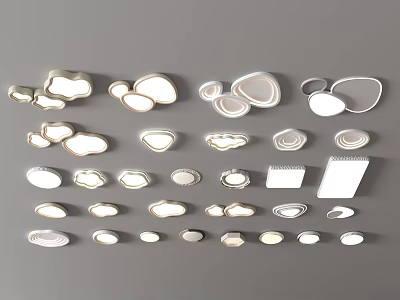 Multiple Ceiling Lights With Various Shapes And Different Designs Arranged On Gray Background 3d model