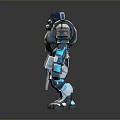 Game Movie Character Armored Mechanical Gorilla With Futuristic Tech Blue Glowing Parts And Weapon
