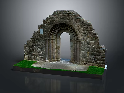 Scenic View of Ancient Stone Arch Ruins With Intricate Carvings And Lush Green Grass 3d model