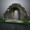 Scenic View of Ancient Stone Arch Ruins With Intricate Carvings And Lush Green Grass