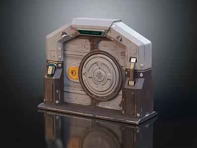 Futuristic Sci Fi Mechanical Device With Metallic Casing Circular Dial Yellow Button And Green Indicators 3d model