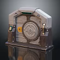 Futuristic Sci Fi Mechanical Device With Metallic Casing Circular Dial Yellow Button And Green Indicators 3d model