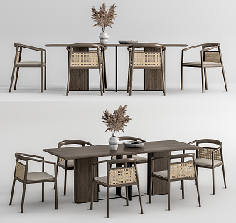 New Chinese Dining Table and Chair Combination Rattan Dining Table and Chair 3d model