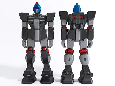 Smart Robot Action Figure With Black Gray Red Armor Front Back View Design 3d model