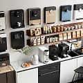 Elegant Kitchen Decorative Cabinet With Wall Mounted Coffee Machines Beans And Cups 3d model