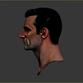 3D Model of Male Character Head With Realistic Facial Features And Gray Gradient Background