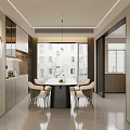Modern Warm Cream Tone Living and Dining Room With Comfortable Furniture And Elegant TV Wall