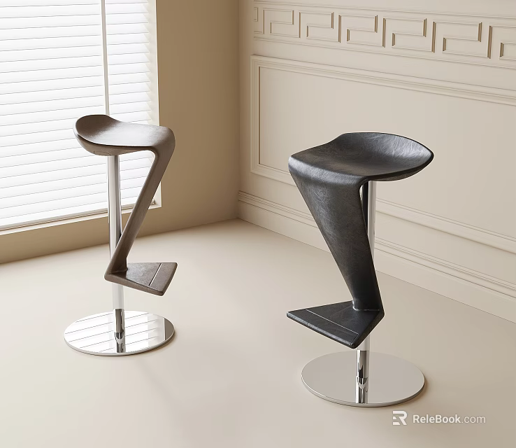 Modern Leather Bar Stools With Curved Backrest And Chrome Base In Interior 3d model