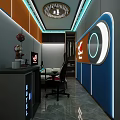 Modern Workspace Interior With Computer Desk LED Lights Chair And Decorative Elements 3d model