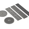 Various Metal Drainage Covers With Round Manhole And Rectangular Grating Panels 3d model