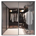 Modern Dark Wood Wardrobe Interior With Hanging Clothes Drawers And Shoe Storage