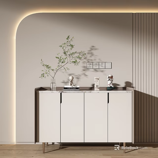 Modern Entryway Side Cabinet Interior With Marble Top Decorations And Vase 3d model 