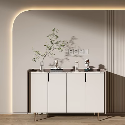 Modern Entryway Side Cabinet Interior With Marble Top Decorations And Vase 3d model