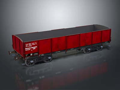 Red Freight Train Carriage With Black Top And White Text On Side 3d model